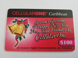 St MAARTEN  Prepaid  $100,- CELLULAIRONE CARIBBEAN   SEASONS GREETINGS        Fine Used Card  **10124** - Antille (Olandesi)