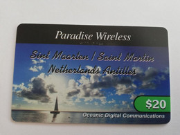 St MAARTEN  Prepaid  $20,- PARADISE WIRELESS  SAILBOAT ON SEA        Fine Used Card  **10127** - Antilles (Netherlands)