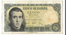 ESPAÑA: 5 PESETAS FRANCO (BALMES). AÑO 1951. SIN SERIE. MBC-. ALGO SUCIO. ESCASO - 5 Peseten