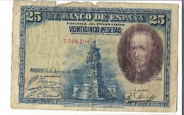 ESPAÑA: 25 PESETAS CALDERÓN (ALFONSO XII). AÑO 1928. SIN SERIE. MAL. DISCRETO. ENVIO GRATIS. - 25 Pesetas