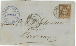 19 Février 1881 Sage N°69 Seul Sur Lettre De Auch Vers Bordeaux - 1877-1920: Semi-Moderne