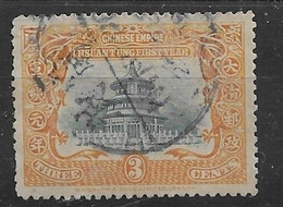 1909 CHINA TEMPLE OF HEAVEN HSUAN TUNG 3c USED HANKOW CANCEL - Gebraucht