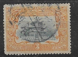 1909 CHINA TEMPLE OF HEAVEN HSUAN TUNG 3c USED HANKOW CANCEL - Gebruikt