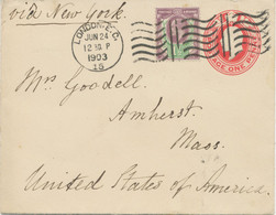 GB 1903, Superb EVII 1 D Red Postal Stationery Envelope Uprated With 1 ½ D Tied By „LONDON-E.C. / 15“ Columbia (segment - Briefe U. Dokumente