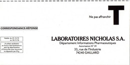 SAVOIE / HAUTE Dépt N° 74 = GAILLARD 1975 = CORRESPONDANCE REPONSE T  ' LABORATOIRE NICHOLAS ' - Cards/T Return Covers
