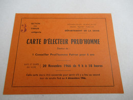 Carte D'Electeur PRUDHOMME/ RF , Département De La Seine/Section Des Tissus/PARIS/1966                 AEC212 - Non Classés