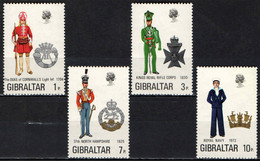 GIBILTERRA - 1972 - UNIFORMI MILITARI - DUKE OF CORNWALL'S-KINGS R. RIFLE CORPS-37TH NORTH HAMPSHIRE-ROYAL NAVY - MNH - Gibraltar