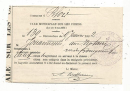 Taxe Municipale Sur Les Chiens , Commune De BLOIS , 1882, 2 Scans - Unclassified