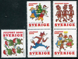 SWEDEN 2000 Christmas: Christnas Songs Coil And Booklet Stamps  MNH / **   Michel 2202-06 - Unused Stamps