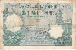 BILLETE DE ARGELIA DE 50 FRANCS DEL 24-9-1928  (BANKNOTE) - Algérie