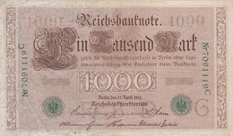 GERMANIA - 1910 GERMANIA PERIODO IMPERO BANCONOTE TEDESCA 1000 EINTAUSEND ZART MARK GERMANY - 1000 Mark