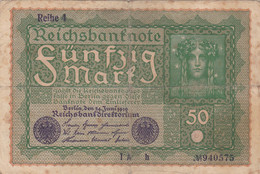 GERMANIA - 1919 BANCONOTE TEDESCA  - REPUBBLICA DI WEIMAR BANCONOTE - 50 FUNFZIG MARK - 50 Mark