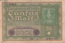 GERMANIA - 1919 BANCONOTE TEDESCA  - REPUBBLICA DI WEIMAR BANCONOTE - 50 FUNFZIG MARK - 50 Mark