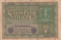 GERMANIA - 1919 BANCONOTE TEDESCA  - REPUBBLICA DI WEIMAR BANCONOTE - 50 FUNFZIG MARK - 50 Mark