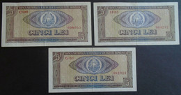 27  73  Lot Of 3 Pcs Of ROMANIA 5  Lei 1966 -  P93a  VF - Roumanie