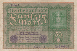 GERMANIA - 1919 BANCONOTE TEDESCA  - REPUBBLICA DI WEIMAR BANCONOTE - 50 FUNFZIG MARK - 50 Mark