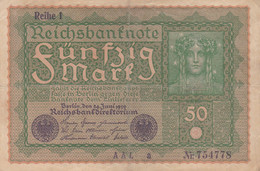 GERMANIA - 1919 BANCONOTE TEDESCA  - REPUBBLICA DI WEIMAR BANCONOTE - 50 FUNFZIG MARK - 50 Mark