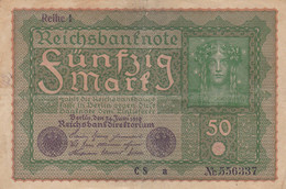 GERMANIA - 1919 BANCONOTE TEDESCA  - REPUBBLICA DI WEIMAR BANCONOTE - 50 FUNFZIG MARK - 50 Mark