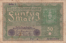 GERMANIA - 1919 BANCONOTE TEDESCA  - REPUBBLICA DI WEIMAR BANCONOTE - 50 FUNFZIG MARK - 50 Mark