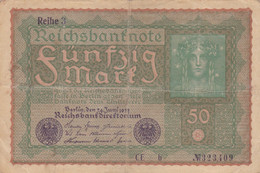 GERMANIA - 1919 BANCONOTE TEDESCA  - REPUBBLICA DI WEIMAR BANCONOTE - 50 FUNFZIG MARK - 50 Mark