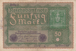 GERMANIA - 1919 BANCONOTE TEDESCA  - REPUBBLICA DI WEIMAR BANCONOTE - 50 FUNFZIG MARK - 50 Mark