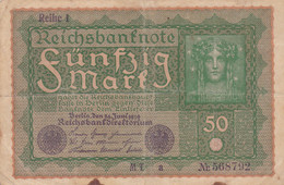 GERMANIA - 1919 BANCONOTE TEDESCA  - REPUBBLICA DI WEIMAR BANCONOTE - 50 FUNFZIG MARK - 50 Mark