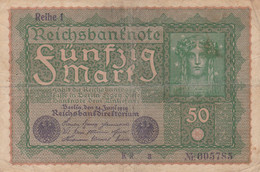 GERMANIA - 1919 BANCONOTE TEDESCA  - REPUBBLICA DI WEIMAR BANCONOTE - 50 FUNFZIG MARK - 50 Mark