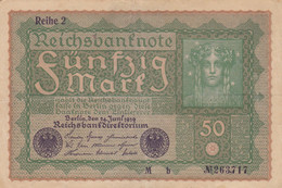 GERMANIA - 1919 BANCONOTE TEDESCA  - REPUBBLICA DI WEIMAR BANCONOTE - 50 FUNFZIG MARK - 50 Mark