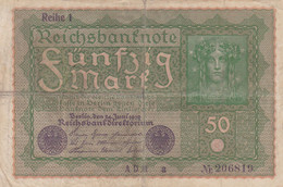 GERMANIA - 1919 BANCONOTE TEDESCA  - REPUBBLICA DI WEIMAR BANCONOTE - 50 FUNFZIG MARK - 50 Mark