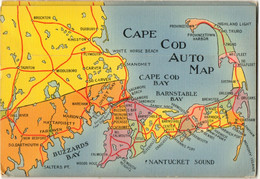 CAPE COD - MASS.  Pictorial Souvenir (Fold Out-18 Views)- + Text Describing Area   &  Auto Map - 1940s (see All 5 Scans) - Cape Cod