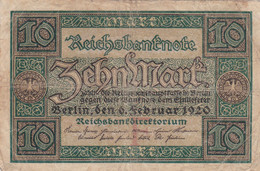 GERMANIA - 1920  BANCONOTE TEDESCA - 10 MARK - 10 Mark