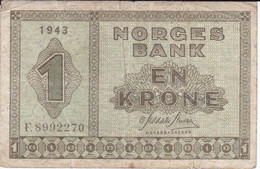 BILLETE DE NORUEGA DE 1 KRONE DEL AÑO 1943 (BANKNOTE) - Norway