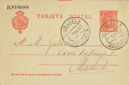 1908 , BALEARES , E.P. 45 CIRCULADO , CIUDADELA - MADRID - 1850-1931