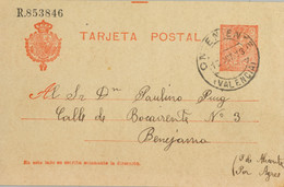 1913 , VALENCIA  , E.P. 49 CIRCULADO , ONTENIENTE - BENEJAMA - 1850-1931