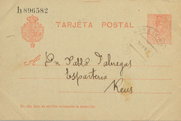 1919 , TARRAGONA   , E.P. 49 CIRCULADO , MORA LA NUEVA - REUS , LLEGADA AL DORSO - 1850-1931