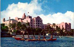 Hawaii Outrigger Canoeing At Waikiki Beach Royal Hawaiian Hotel In Background - Oahu