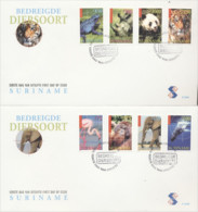 Suriname 1999, Flamingo, Monkey, Elephant, Whale, Frog, Rhino, Panda, Tiger, 8val In 2FDC - Flamingo