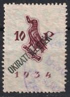 1945 Hungary - Revenue Tax Stamp - 10 P Adopengo OKIRATI ILLETÉK Overprint - Used RAVEN RING Corvin 1934 - Fiscales