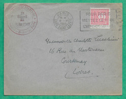 N°625 ARC DE TRIOMPHE 1F50 ROSE LETTRE CROIX ROUGE FRANCAISE PARIS GARE ST LAZARE POUR COURTENAY LOIRET 1946 FRANCE - 1944-45 Arc De Triomphe