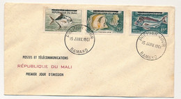 MALI => Envel. FDC => 3 Val. Poissons Surchargés - 15 Janvier 1961 - Bamako - Mali (1959-...)