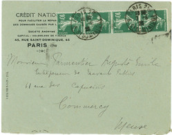 30 Juin 1926 Semeuse N°159e Type 4 Bande De 4 Roulette Sur Lettre De Paris R.St.Dominique Vers Commercy - 1921-1960: Modern Tijdperk