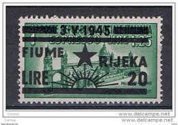 FIUME - OCC. JUGOSLAVA:  1945  EX. SOPRASTAMPATO  -  £.20 / £.1,25  VERDE  N. -  SASS. 20 - Joegoslavische Bez.: Fiume