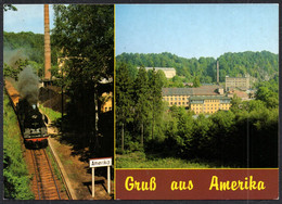 F8128 - Arnsdorf - Gruß Aus Amerika - Muldentalbahn Eisenbahn Dampflok Kammgarnspinnerei - Verlag Thomas Böttger - Rochlitz