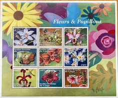 CONGO FLOWER ,PLANT,BUTTERFLY ,ORCHID,NATURE 9 STAMPS MNH BLOCK MINIATURE SHEET - Otros & Sin Clasificación