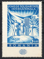 Flag Torch Cogwheel Wheat Ear International Solidarity Fund PEACE Charity 1966 Romania Vignette Label Cinderella Tax - Servizio