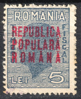 Romania 1947 - Stempelmarke - Fiscal Tax Revenue Stamp 5 LEI - Overprint Republica Populară Română - Steuermarken