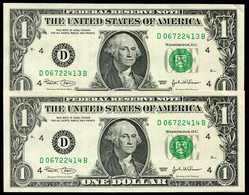 2 X USA 1 Dollar 2003 WASHINGTON P.537 - 4 D 06722413 / 14 B - Altri – America