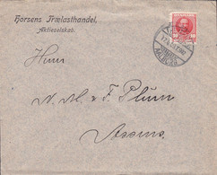 Denmark HORSENS TRÆLASTHANDEK A/S Brotype Ia Ambulant Train Bahnpost FREDERICIA - AALBORG 1909 Cover Brief ASSENS (Arr.) - Cartas & Documentos