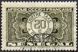 Sénégal Obl. N° Taxe 25 - Pièce De Monnaie Sur Fond Burelé Le 20c Olive - Postage Due