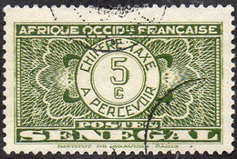 Sénégal Obl. N° Taxe 22 - Pièce De Monnaie Sur Fond Burelé Le 5c Vert-jaune - Impuestos
